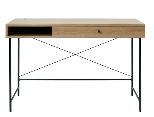 FJORDFORM Schreibtisch mit 1 Schublade und Regal, 120x76x60cm Kleiner Computertisch, Bürotisch, für Arbeitszimmer, Schlafzimmer, Metallgestell, Loch für Kabel FJORDFORM Schreibtisch mit 1 Schublade und Regal, 120x76x60cm Kleiner Computertisch, Bürotisch, für Arbeitszimmer, Schlafzimmer, Metallgestell, Loch für Kabel von FJORDFORM