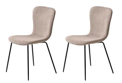 FJORDFORM Esszimmerstühle, 2er Set, Küchenstuhl, Polsterstuhl, Wohnzimmerstuhl mit Rückenlehne, Sitzfläche aus Polyester, Metallbeine, Polyester, Beige, Perfekt für das Esszimmer von FJORDFORM