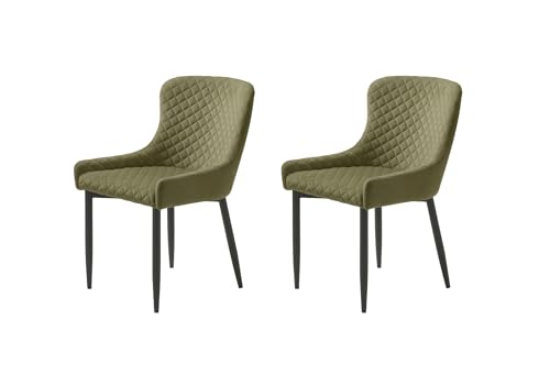 FJORDFORM Esszimmerstuhl, 2'er stühlen, Olivgrün Velvet, Schwarze Beine Chair, Samt, Grün, One Size von FJORDFORM