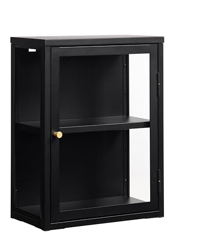 FJORDFORM Glas Hängeschrank, Schwarzes Metall, Goldene Griffe von FJORDFORM