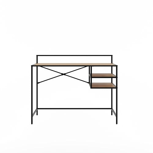 FJORDFORM Schreibtisch, Wildeiche Melamin, Schwarze Metallbeine, 2 Regale, Natur von FJORDFORM