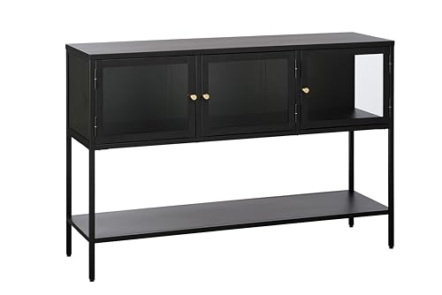 FJORDFORM Glas Sideboard, Schwarzes Metall, Goldene Griffe, DREI sektionen, hohe Beine von FJORDFORM