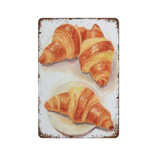 Croissants Aquarellmalerei Gebäck Buntes Poster für Küche Bauernhaus Lager Scheune Metallplakette Neuheit Warnschild Retro Metalldekoration Poster Schild Gästewanddekoration Kunstschild 12x16 Zoll von FJQWKLF