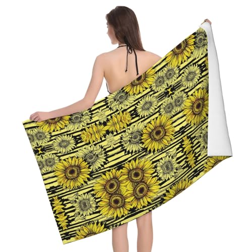 FJQWKLF Bees Sunflowe Mikrofaser-Badetuch, multifunktionales Badetuch, weich und saugfähig, bequem von FJQWKLF