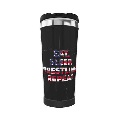 FJQWKLF Eat Sleep Wrestle Repeat Wrestling Isolierbecher 13 oz Edelstahl Vakuum Kaffeebecher von FJQWKLF