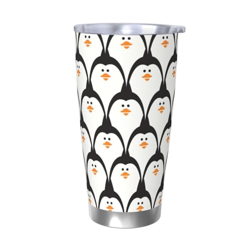 FJQWKLF Niedlicher Becher aus Edelstahl mit Pinguin-Muster und Deckel, 590 ml, Reisebecher, tragbarer Thermobecher von FJQWKLF