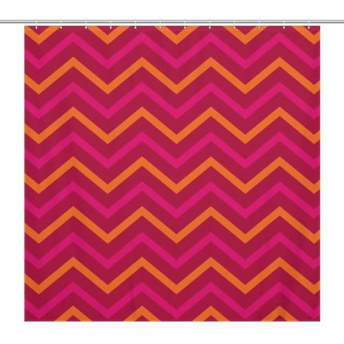 FJQWKLF Retro-Duschvorhang-Set mit Chevron-Muster, Rot, Orange und Hot Pink, wasserdichter Duschvorhang als Badezimmer-/Badewannen-Dekor, mit 12 Haken, 183 x 183 cm FJQWKLF Retro-Duschvorhang-Set mit Chevron-Muster, Rot, Orange und Hot Pink, wasserdichter Duschvorhang als Badezimmer-/Badewannen-Dekor, mit 12 Haken, 183 x 183 cm von FJQWKLF