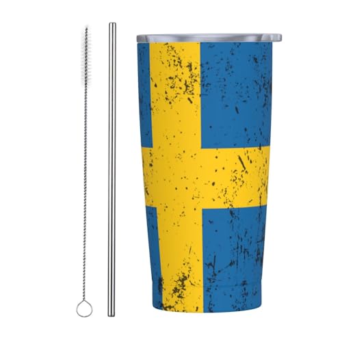 FJQWKLF Retro-Schweden-Flagge, einfacher, moderner, isolierter Reisebecher mit Deckel und Strohhalm, wiederverwendbarer Eiskaffeebecher aus Edelstahl, weiß FJQWKLF Retro-Schweden-Flagge, einfacher, moderner, isolierter Reisebecher mit Deckel und Strohhalm, wiederverwendbarer Eiskaffeebecher aus Edelstahl, weiß von FJQWKLF