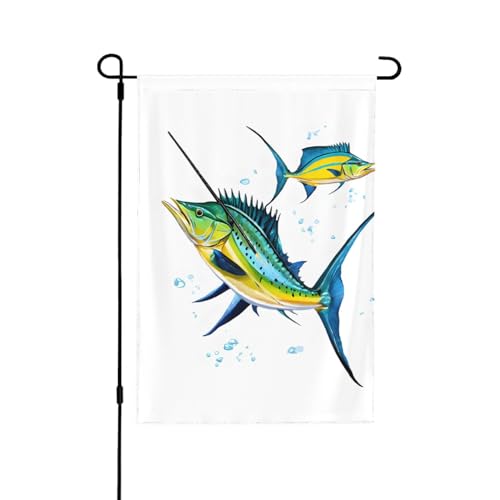 Gartenflagge mit Fisch-Kunstdruck, 31,8 x 45,7 cm, doppelseitig, saisonale Willkommensflagge für den Außenbereich, Haus, Frühling, Sommer, Herbst, Flagge, Hofdekoration von FJQWKLF
