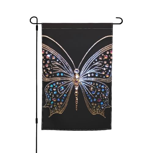 Gartenflagge mit Strasssteinen und Schmetterlingen, Frühlings-Gartenflaggen, St. Patrick's Day-Gartenflagge, Außendekoration, 30,5 x 45,7 cm, Polyesterfaser-Flagge von FJQWKLF