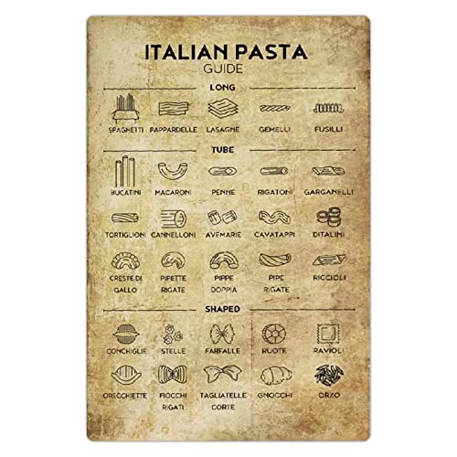 Italienischer Pasta-Guide, Metall-Blechschilder, Pasta-Kompetenz, Retro-Poster, Pasta-Liebhaber, Kunst, Plakette, Dekoration, Zuhause, Küche, Restaurant, Wanddekoration, 20,3 x 30,5 cm von FJQWKLF