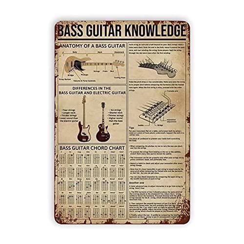 Metallschilder „Bassgitarre Wissen“, „Bassgitarre Retro-Wandkunst“, Geschenk für Gitarrenliebhaber, Vintage-Dekoration, Herbstdekoration, Hausdekoration, Vintage-Poster, 30,5 x 20,3 cm von FJQWKLF