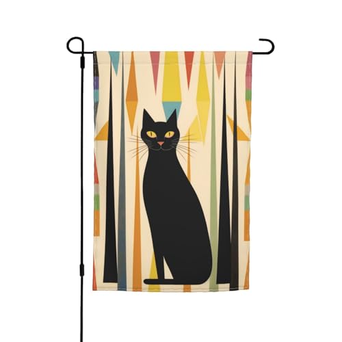 Mid-Century Modern Art Cat Yard Gartenflagge Frühlingsgartenflaggen St. Patricks Day Gartenflagge Außendekoration 12x18 Zoll Polyesterfaserflagge von FJQWKLF