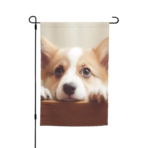 Niedliche Corgi-Gartenflagge, Frühlings-Gartenflaggen, St. Patricks Day-Gartenflagge, Außendekoration, 12 x 18 Zoll, Polyesterfaser-Flagge von FJQWKLF