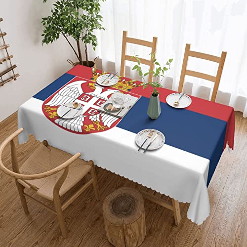 Quadratische Spitze-Tischdecke mit serbischer Flagge, wasserabweisender Stoff, warme und weiche Haptik für Esstisch, 137,2 x 182,9 cm von FJQWKLF