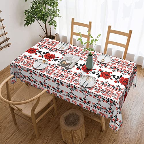 Quadratische Tischdecke im Ukrainischen Stickerei-Stil mit Rosenmuster, 137,2 x 182,9 cm, öl- und knitterfest und leicht zu reinigen, zu dekorieren und Ihren Tisch zu schützen von FJQWKLF