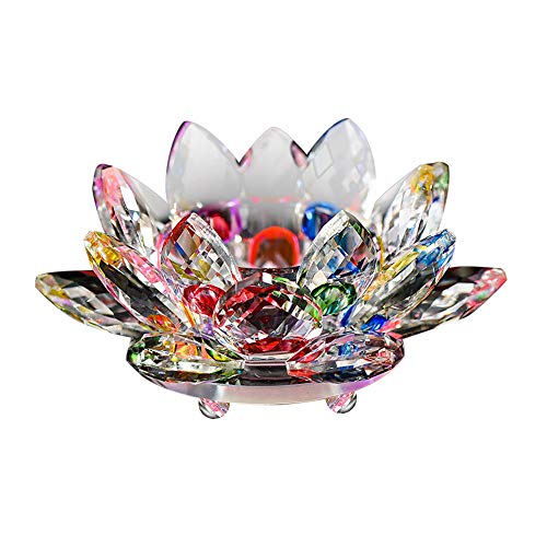 FJROnline Kristall-Kerzenhalter – Glas-Lotusblüte, Teelichthalter, buddhistischer Kerzenständer mit Geschenkbox (bunt) von FJROnline