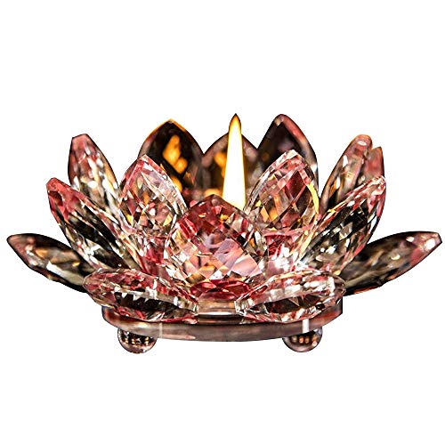 FJROnline Kristall-Kerzenhalter – Glas-Lotusblüte, Teelichthalter, buddhistischer Kerzenständer mit Geschenkbox (rot) von FJROnline