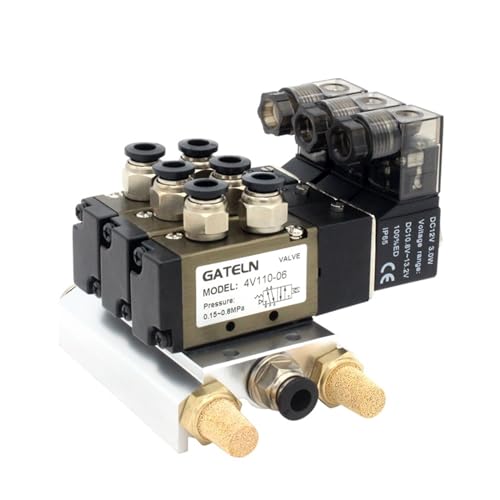 4V110-06 DC24V 12V AC220V AC110V 2-Positionen 5-Wege-Vierpositionen-Magnetventil Aluminiumbasis Zubehör Schalldämpfer-Set 3 4 5 6 Positionen(AC220V 6mm fittings) von FJSAYDYW