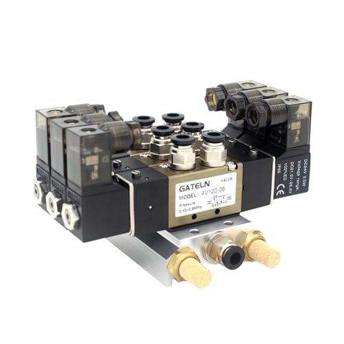 4V120-06 DC24V 12V AC220V AC110V 2-Positionen 5-Wege-Vierpositionen-Magnetventil Aluminiumbasis Zubehör Schalldämpfer-Set 3 Positionen(DC24V 6mm fittings) von FJSAYDYW