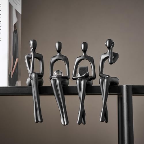 FJSPERM Schwarze Denker Statuen Home Decorations für Wohnzimmer, 4Pcs Regal Dekor Akzente, Moderne Abstrakte Kunst Skulpturen für Couchtisch TV Schrank Schreibtisch Bücherregal Deko FJSPERM Schwarze Denker Statuen Home Decorations für Wohnzimmer, 4Pcs Regal Dekor Akzente, Moderne Abstrakte Kunst Skulpturen für Couchtisch TV Schrank Schreibtisch Bücherregal Deko von FJSPERM
