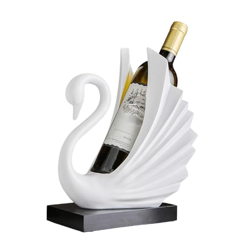 FJSPERM Weinregal mit weißer Schwanenstatue, einzelner Weinflaschenhalter, Arbeitsplatte für Bar, Küchenschrank, moderner kleiner Flaschenhalter, einzigartiges Einweihungsgeschenk für Weinliebhaber von FJSPERM