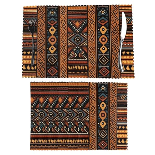 Tischsets 6er Set rutschfest Hitzebeständig Platzsets Traditionelles Afrikanisches Design Muster Abwischbar Platzset für Esstisch Abwaschbar Küchentischmatten Faltenfrei Tisch Platzset für Indoor von FJWNMET