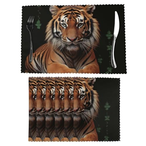 Tischsets 6er Set rutschfest Hitzebeständig Platzsets mit Tiger und Pfoten Abwischbar Platzset für Esstisch Abwaschbar Küchentischmatten Faltenfrei Tisch Platzset für Indoor Outdoor von FJWNMET