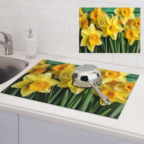 Abtropfmatte für Küchentheke, super saugfähig, hitzebeständig, Abtropfmatte mit Haken, große Abtropfmatte für Geschirr, 45,7 x 61 cm, Gelb von FJWSLCH