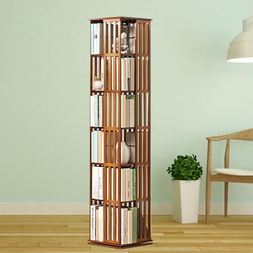 FJYAWEN 360° drehbares Bücherregal, Bambus-Holzboden-Bücherregal, einfache Installation, drehbares Pflanzenständer-Möbel für Wohnzimmer, Schlafzimmer,B-6layer von FJYAWEN