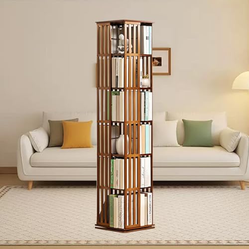 FJYAWEN 360° drehbares Bücherregal, großes Bambus-Eck-Bücherregal, Bodenregal, Lagerregal für Zuhause, Wohnzimmer, 6 Ebenen,B-6layer von FJYAWEN