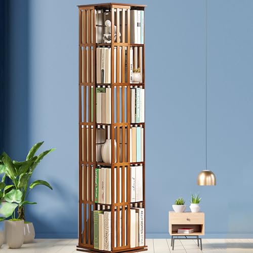 FJYAWEN 360° drehbares Bücherregal aus Bambus, bodenstehendes Bücherregal für Kinder, drehbares Eck-Pflanzenregal, einfache Installation, Aufbewahrungsschrank für Heimdekoration,B-6layer von FJYAWEN