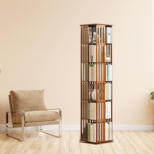 FJYAWEN 360° drehbares Bücherregal aus Bambus, bodenstehendes Spielzeug-Aufbewahrungsregal, 360° drehbares Bücherregal, Pflanzenständer für Wohnzimmer,B-6layer von FJYAWEN