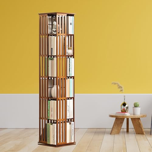 FJYAWEN 360° drehbares Bücherregal aus Bambus, drehbar, Möbelecke, drehbares Bücherregal, Bodenregal für Schlafzimmer, Wohnzimmer, 6 Ebenen,B-6layer von FJYAWEN