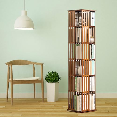 FJYAWEN 360° drehbares Bücherregal aus Bambus, drehbares Bücherregal, Turm, drehbares Aufbewahrungsregal für Wohnzimmer, Büro,B-6layer von FJYAWEN