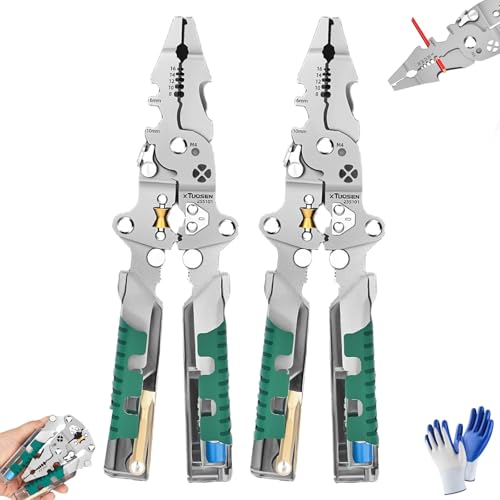 Tuvilo Elektrische Zange, klappbarer Stiftschraubendreher, Abisolierzange, Spannungsprüfer, Abisolierzange, Crimpzange, Multifunktionstester und Crimper(2pcs) von FJZFXKZL