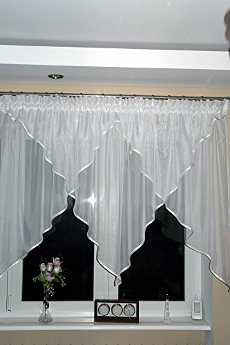 TOP Fertig-Gardine aus Voile NEU Top Design Set Schöne Küche-Gardine mit Kräuselband AG15-B Modern (Besatz Weiss) von FKL DESIGN Home Deco