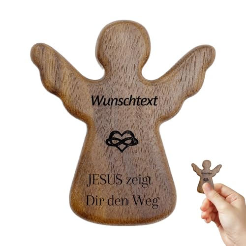 FKF Holz Schutzengel Glücksengel Holzengel Engel Glücksbringer Mutmacher für Familie Freunde als Geschenk zur Geburt Taufe Kommunion und zur Firmung (Schutzengel) von FKF