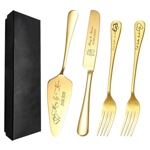 FKF Personalisiert Tortenheber Personalisierts Tortenmesser Gravur Name und Text Tortenschaufel Hochzeit Personalisiert als Geschenk zur Hochzeit Jahrestag Geburtstag (Gold) von FKF