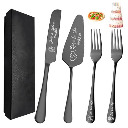 FKF Personalisiert Tortenheber Personalisierts Tortenmesser Gravur Name und Text Tortenschaufel Hochzeit Personalisiert als Geschenk zur Hochzeit Jahrestag Geburtstag (Schwarz) von FKF