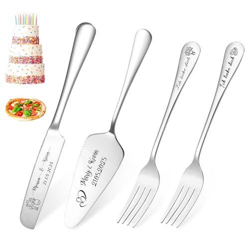 FKF Personalisiert Tortenheber Personalisierts Tortenmesser Gravur Name und Text Tortenschaufel Hochzeit Personalisiert als Geschenk zur Hochzeit Jahrestag Geburtstag (Silber) von FKF