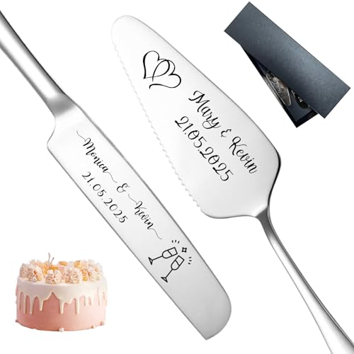 FKF Personalisiert Tortenheber Personalisierts Tortenmesser Gravur Name und Text Tortenschaufel Hochzeit Personalisiert als Geschenk zur Hochzeit Jahrestag Geburtstag (Silbernes Kuchenmesser) von FKF