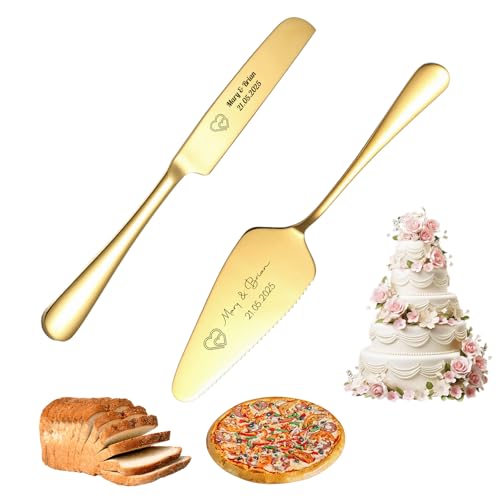 FKF Tortenheber inkl. Tortenmesser im Set mit Gravur, Individueller Name und Muster, das als personalisiertes Geschenk zur Goldenen Hochzeit für Geburtstage und Jubiläen verwendet werden kann (Gold) von FKF