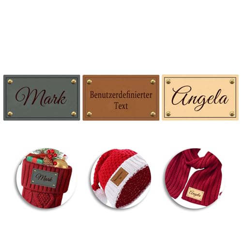 Personalisierte Weihnachtsanhänger aus Leder mit Nieten, Etikett mit Gravur Name/kleines Symbol, Individuelles Namensschild für Weihnachtsstrümpfe, Schals, Handschuhe (Personalisierte Namensschild) Personalisierte Weihnachtsanhänger aus Leder mit Nieten, Etikett mit Gravur Name/kleines Symbol, Individuelles Namensschild für Weihnachtsstrümpfe, Schals, Handschuhe (Personalisierte Namensschild) von FKF