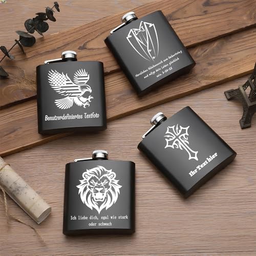 Personalisierter Flachmann für Männer individuelles Foto und Text ，graviertes Flachmann-Geschenk aus Edelstahl geeignet für Ehemann Vater und Trauzeugen (Personalisierte Symbole) von FKF