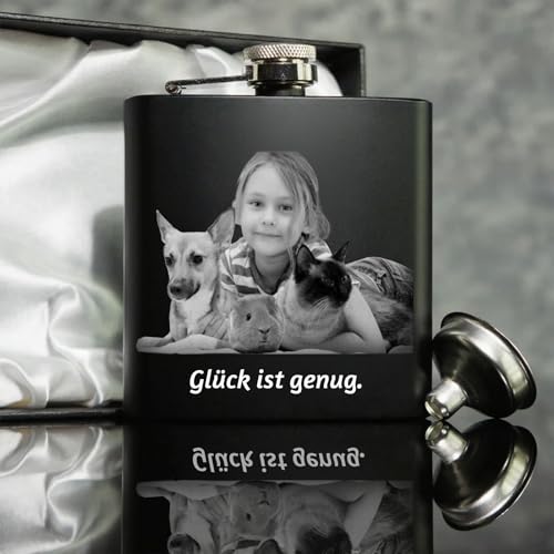 Personalisierter Flachmann für Männer individuelles Foto und Text ，graviertes Flachmann-Geschenk aus Edelstahl geeignet für Ehemann Vater und Trauzeugen (Personalisierter Text) von FKF