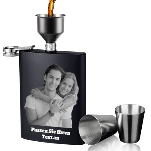 Personalisierter Flachmann für Männer individuelles Foto und Text ，graviertes Flachmann-Geschenk aus Edelstahl geeignet für Ehemann Vater und Trauzeugen (Personalisiertes Foto 1) von FKF