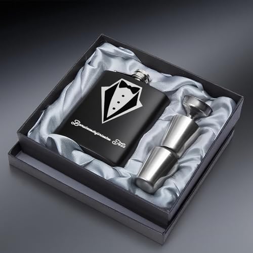 Personalisierter Flachmann mit Gravur, 237 ml, Edelstahl – Individuell graviert mit Fotos und Text – Vatertag, Weihnachten, Hochzeitsgeschenk – für Männer, Trauzeugen (Flachmann Geschenkboxen) von FKF