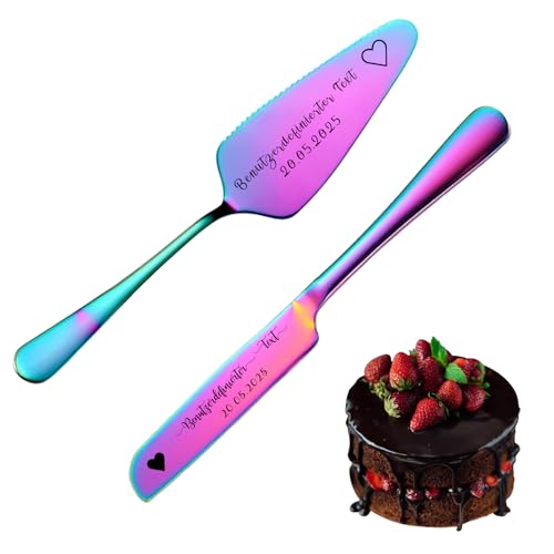 Personalisiertes Hochzeitstortenmesser- und -heber-Set, Individuelles Tortenservierset, Hochzeitstorten-Schneideset, Personalisiertes Geschenk zum Jahrestag, Geburtstag oder Weihnachten (Farbe) von FKF