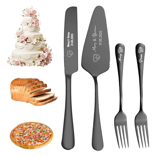 Tortenheber inkl. Tortenmesser im Set mit Gravur, Individueller Name und Muster, das als personalisiertes Geschenk zur Goldenen Hochzeit für Geburtstage und Jubiläen verwendet werden kann (Satz 3) von FKF